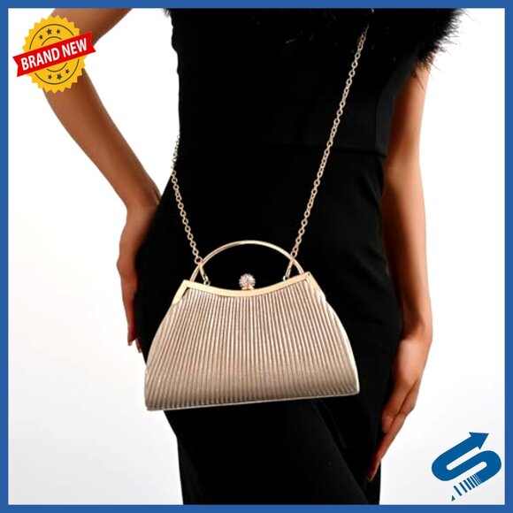 Gold Evening Bag and Straw Leather Clutch Set for Formal Events